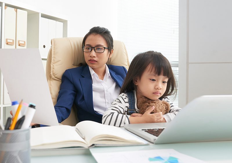 working mother with a child