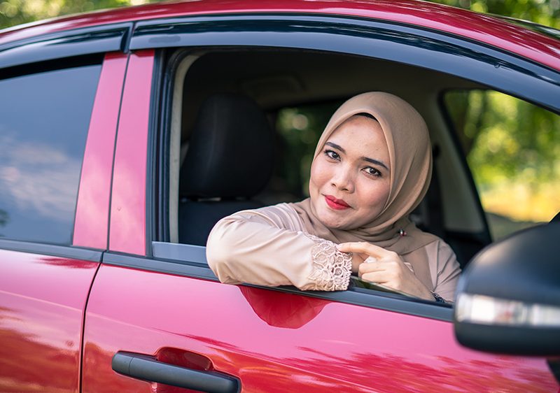 woman in a car